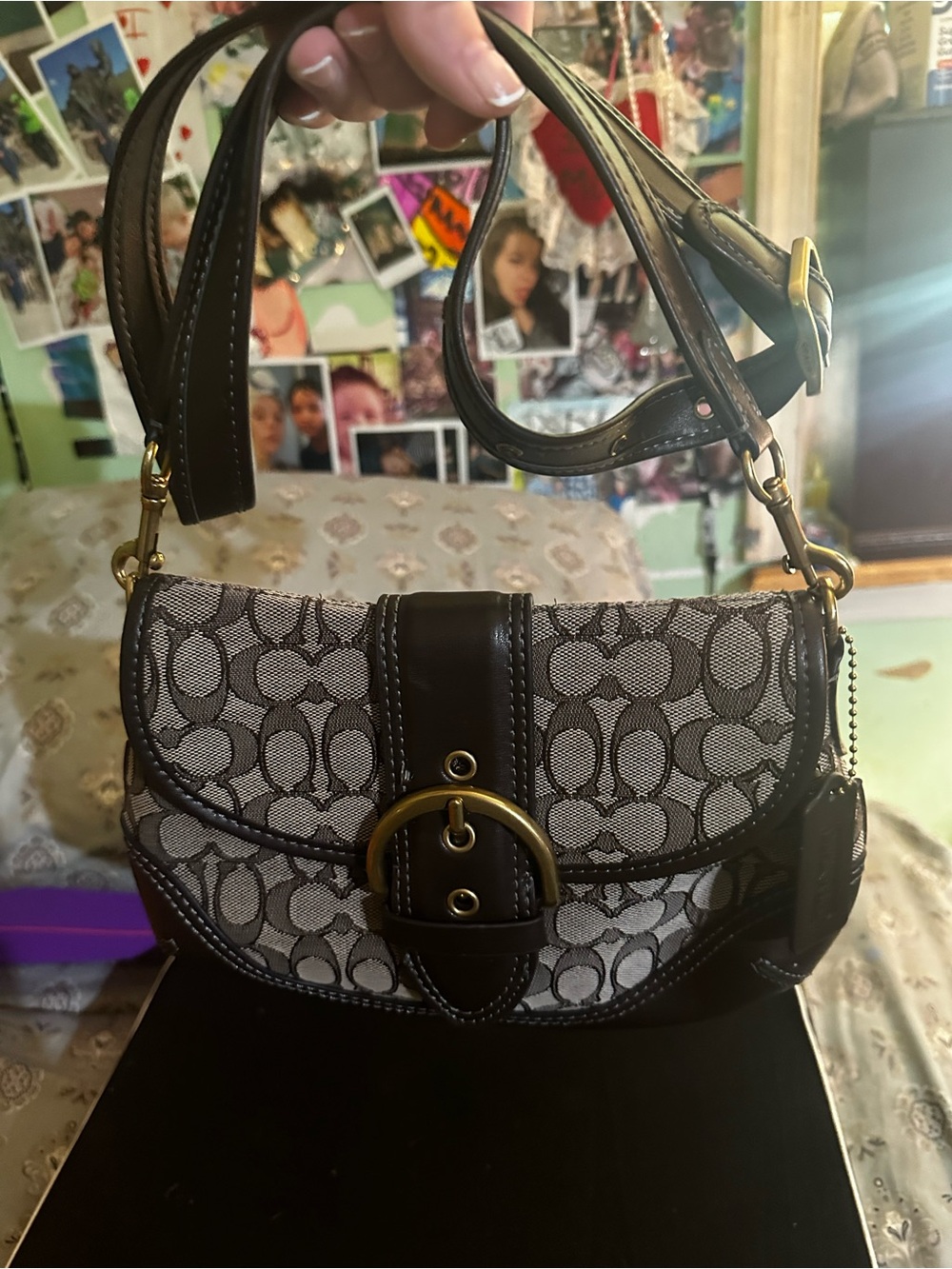 Coach Brown and Cream Signature Saddle Shoulder Bag